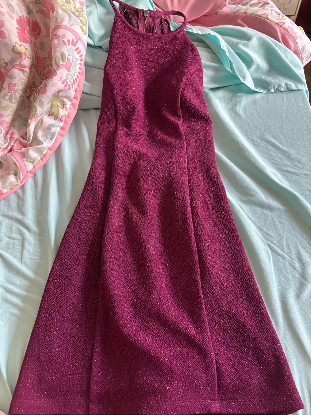 Speechless Sparkling Magenta Halter Mini Dress